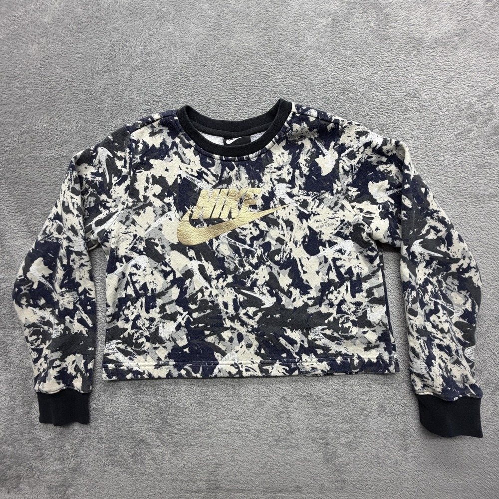 Nike Sweatshirt Youth Large Multicolor Fleece Pullover Gold Swoosh CU8577-104